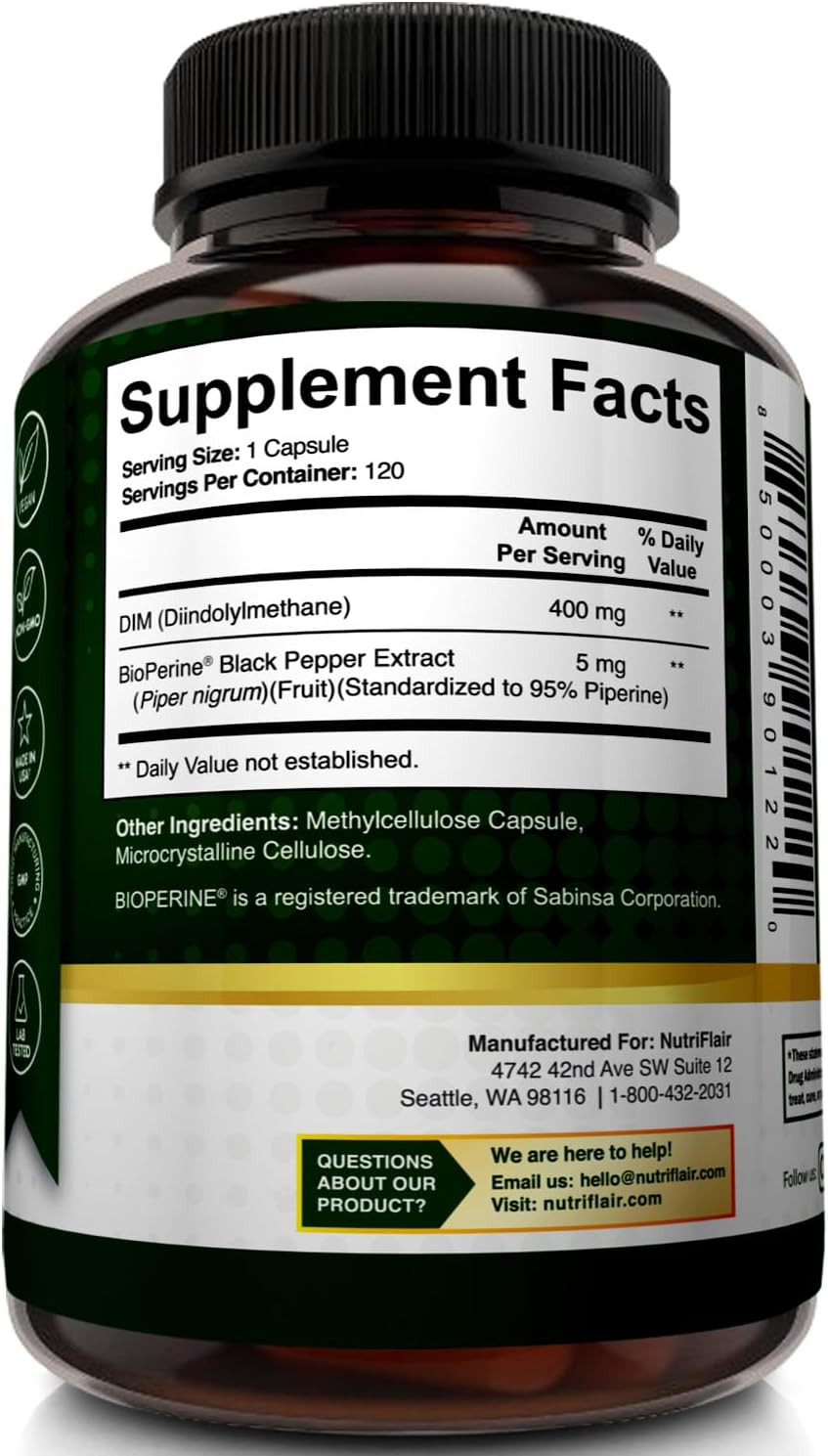 Nutriflair DIM 400Mg with Bioperine 120 Capsules