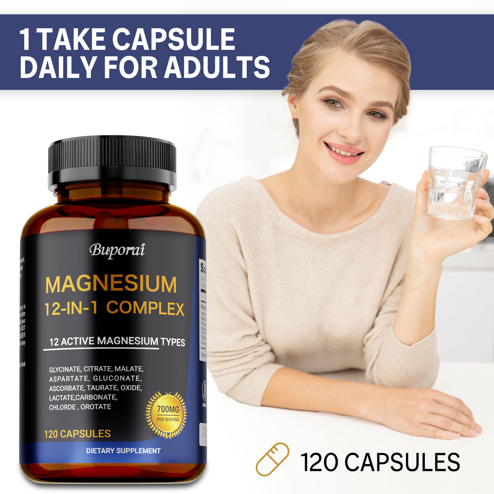 Magnesium 12-in-1 Complex – Glycinate Citrate Malate for Sleep, Stress Relief