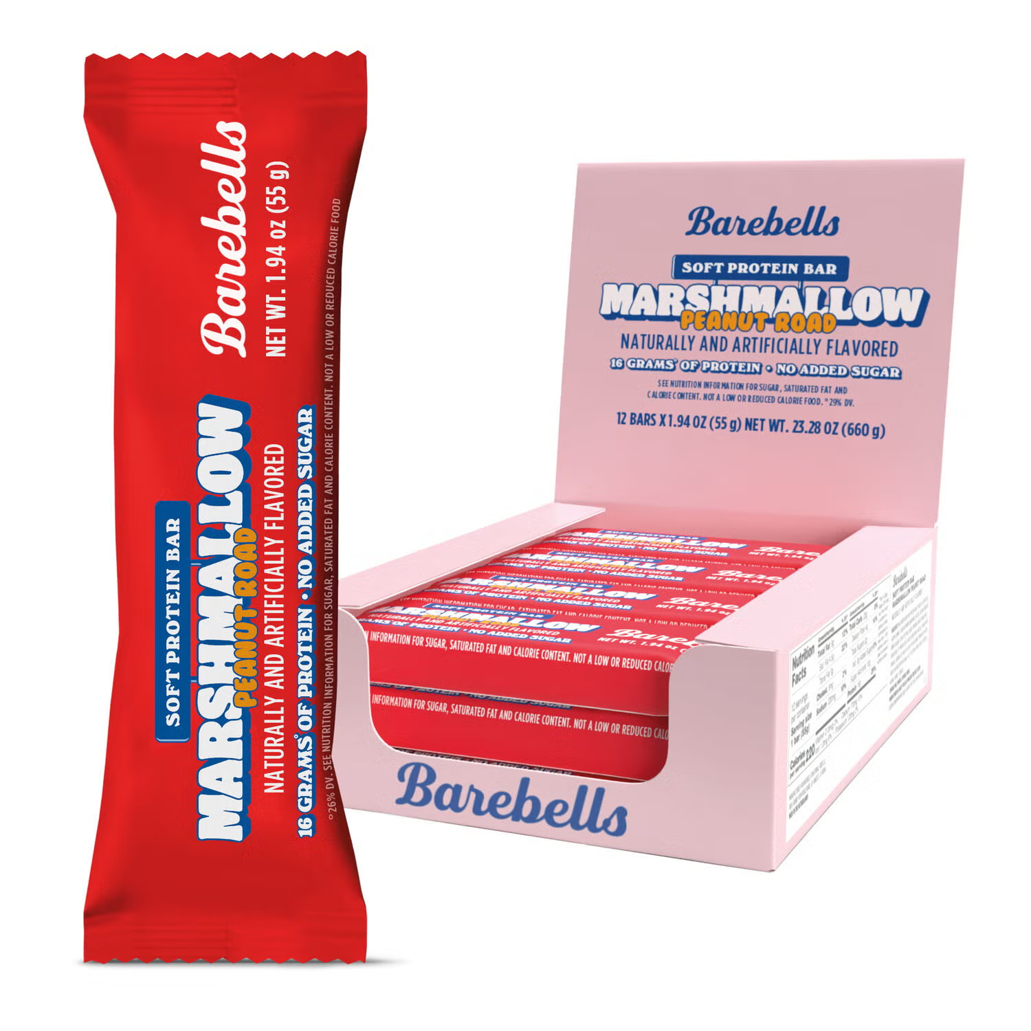 Barebells Protein Bar Marshmallow Peanut Road No Added Sugar Healthy 12 Bars NEW