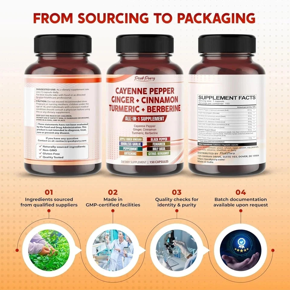 Cayenne Pepper 8000Mg Ginger 3000Mg Turmeric 2500Mg Berberine 2500Mg – Digestion