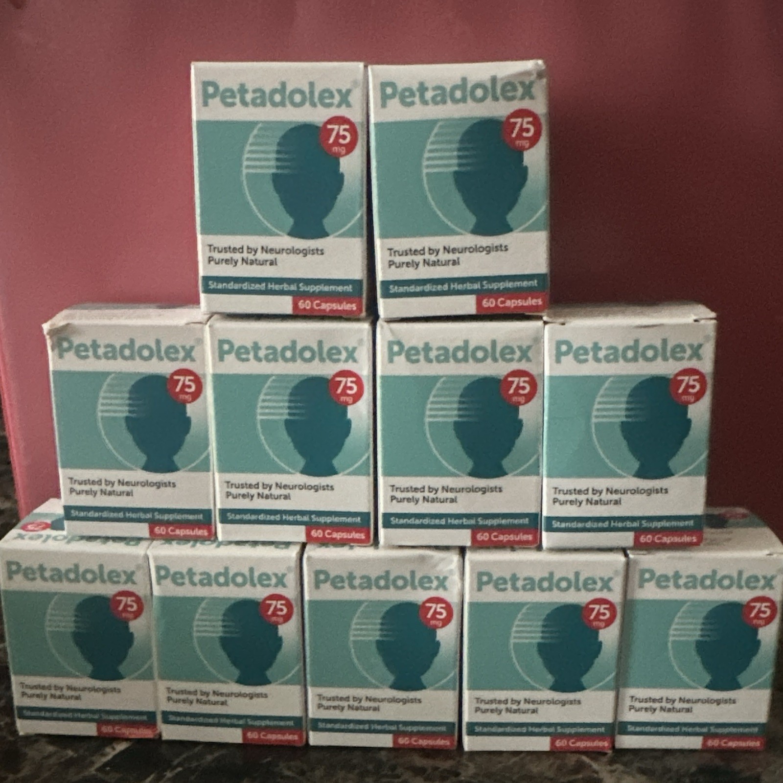 (11-bottles)Petadolex 75 mg Butterbur Extract Capsules for Headache Relief 60 Ct
