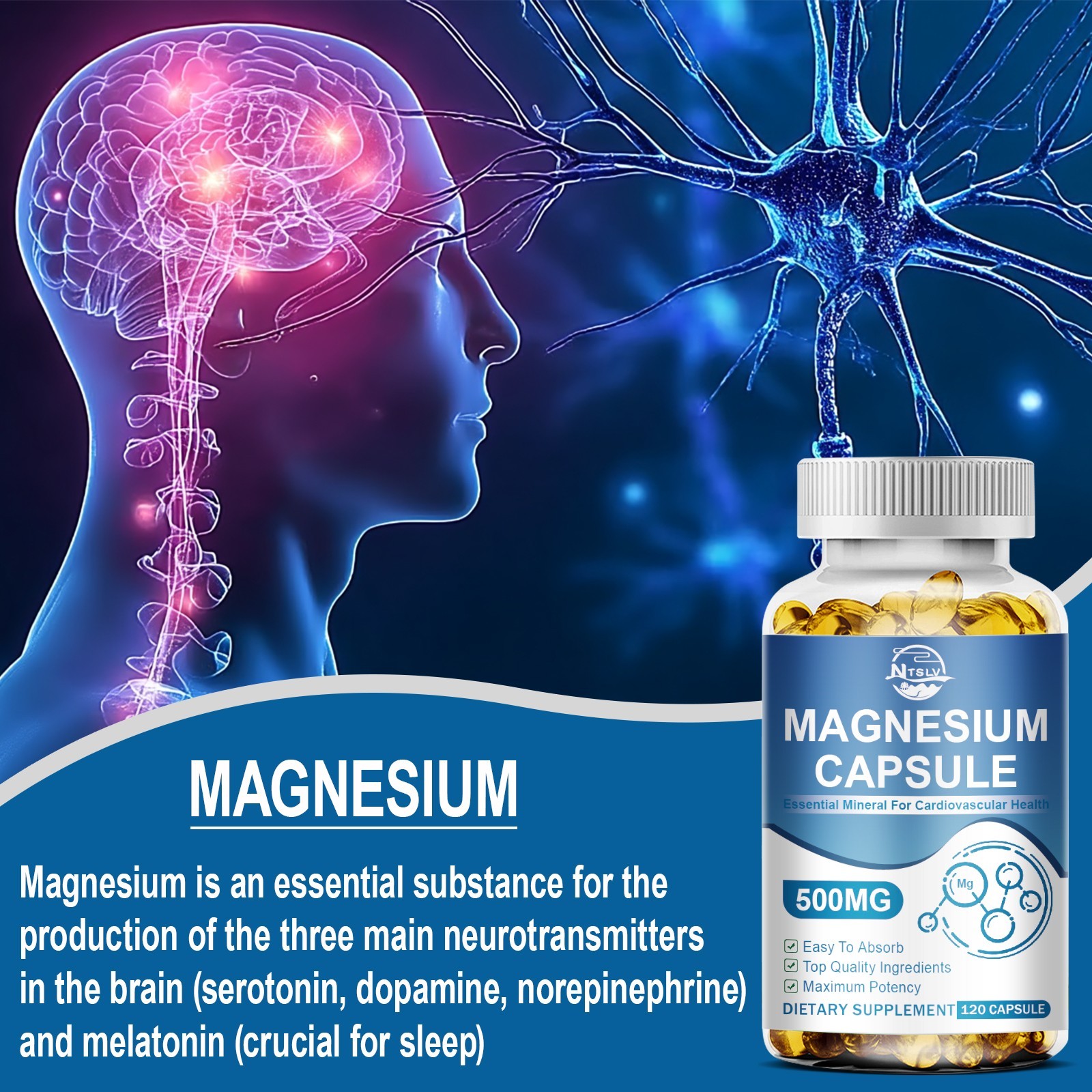 Magnesium Glycinate 500mg 120 Capsules Sleep Muscle Support