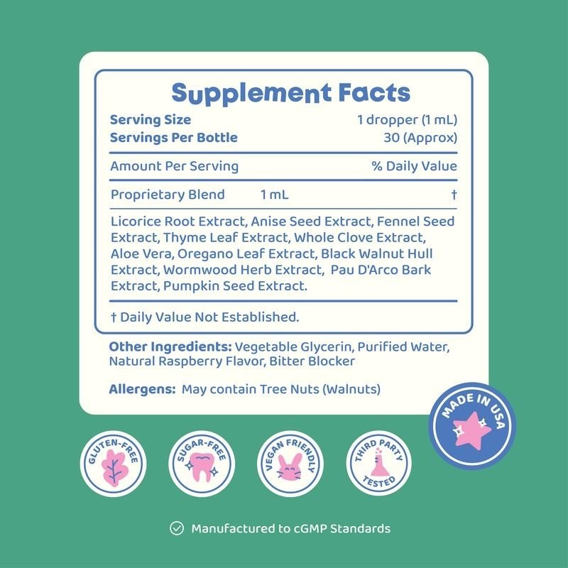 Kids Herbal Liquid Gut Support Raspberry Flavor Daily Wellness Supplement