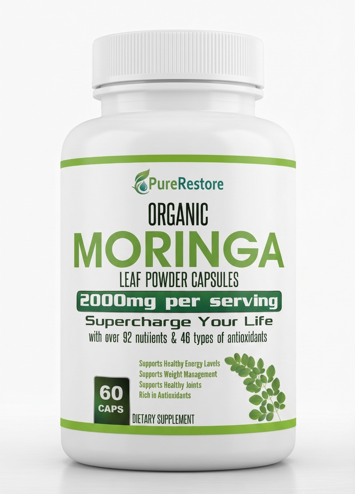 Organic Moringa Oleifera Capsules 2000mg, 60, 120, 180 Capsules