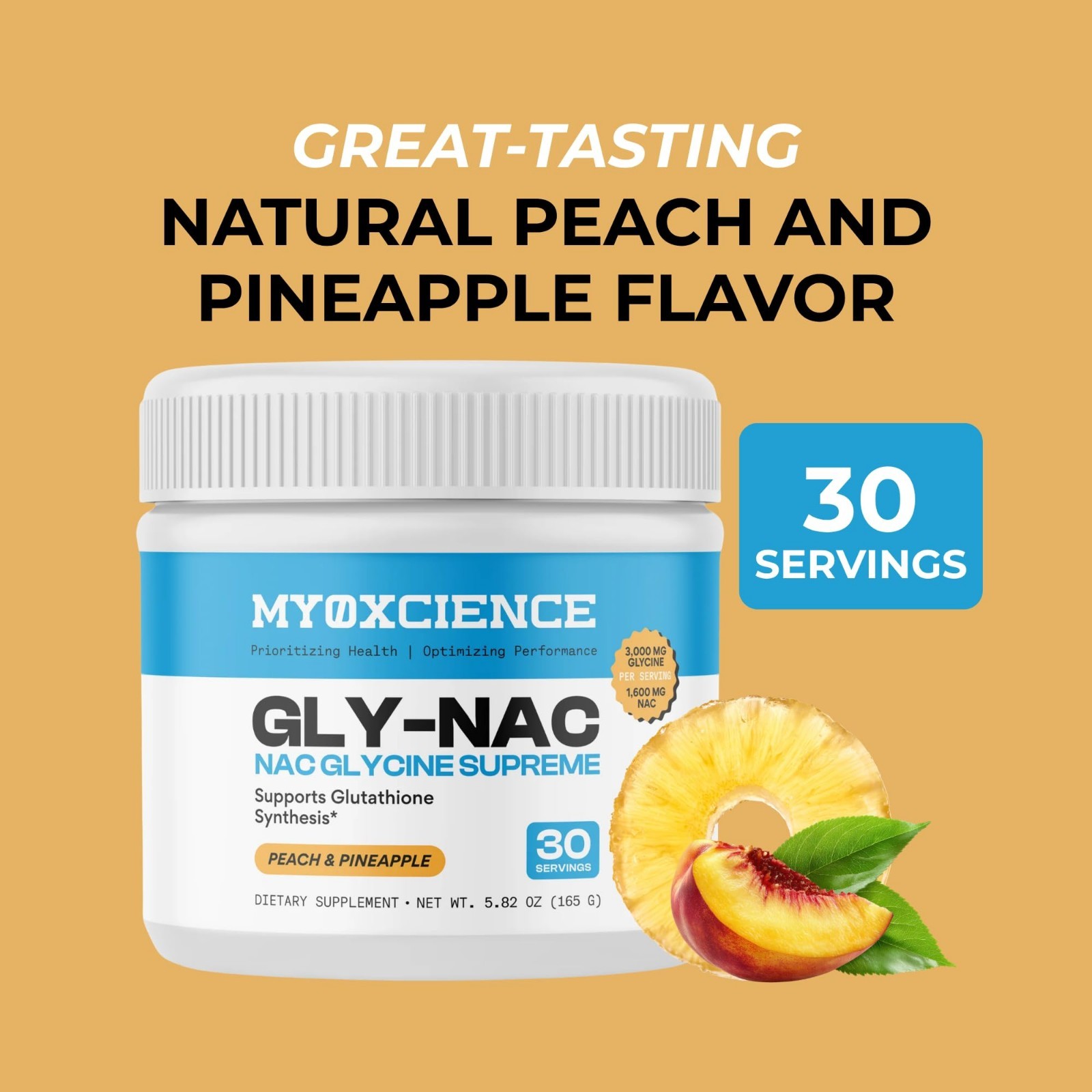 N-Acetyl-L-Cysteine & Glycine Supplement | Taurine Blend, Peach Pineapple Flavor