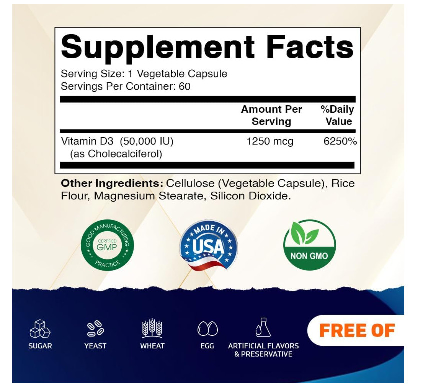 Vitamatic Vitamin D3 Once Weekly Dose 50 000 IU (Cholecalciferol) – 60 Veggie…