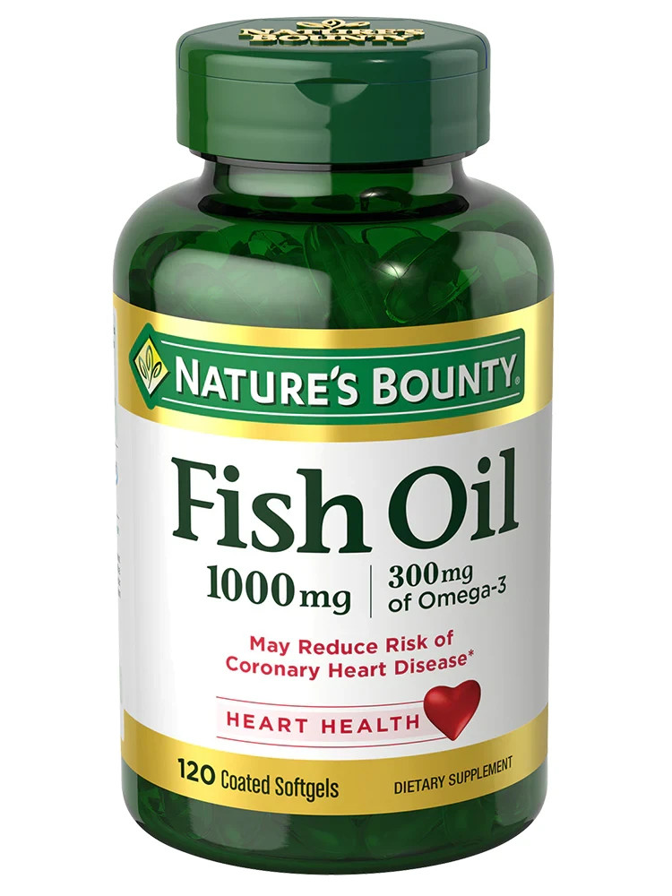 Nature’s Bounty Fish Oil 1000 mg, Odorless, 120 Coated Softgels, 300mg Omega-3