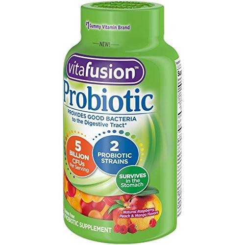 vitafusion Probiotic Gummy Supplements, Raspberry, Peach and Mango Flavors,