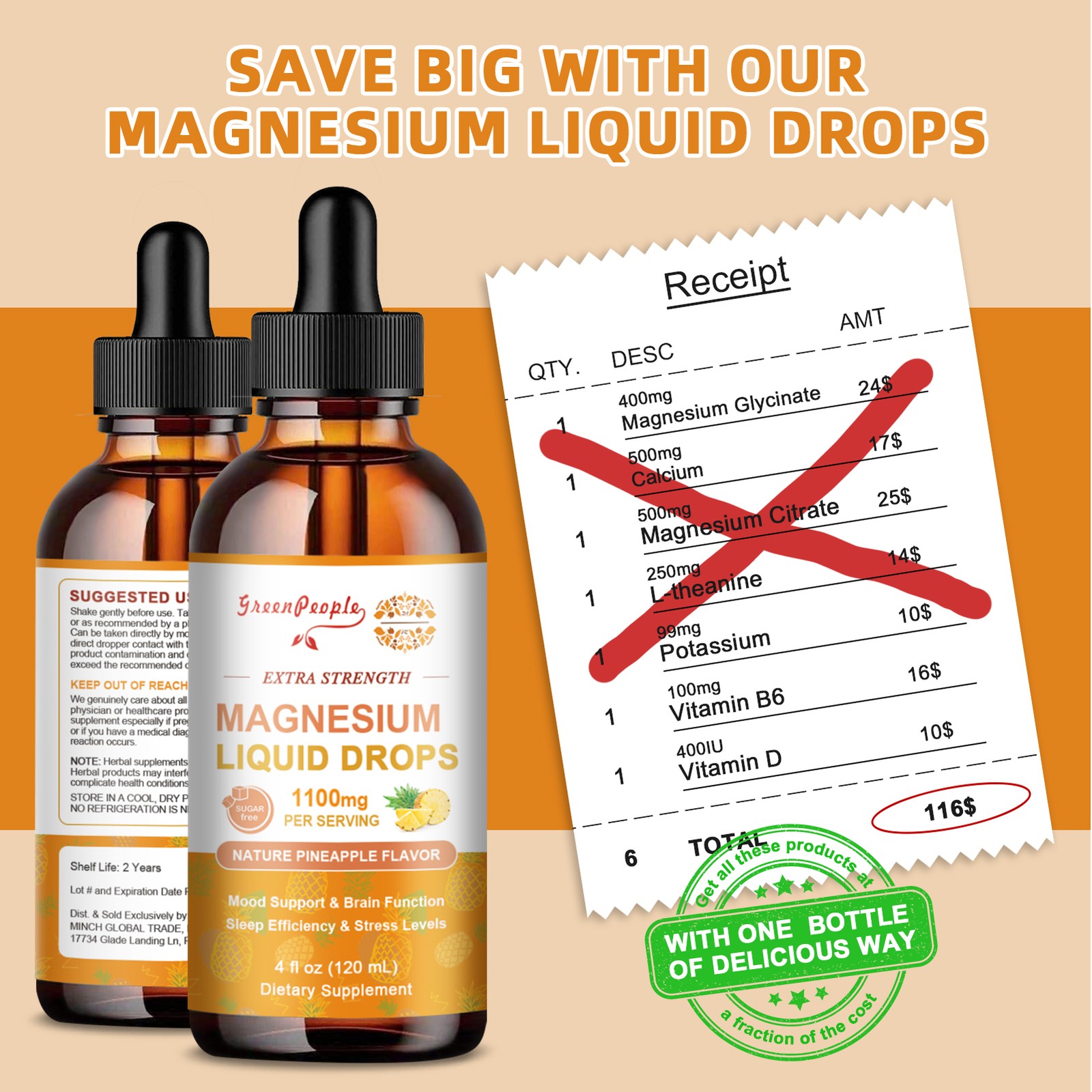 2x Magnesium Liquid Drops Magnesium Glycinate&L-Threonine Mood Support 120ml