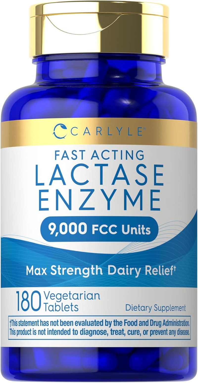 Lactase Enzyme Pills 9000 FCC 180 Tablets Fast Acting Dairy Relief Supplement Ma