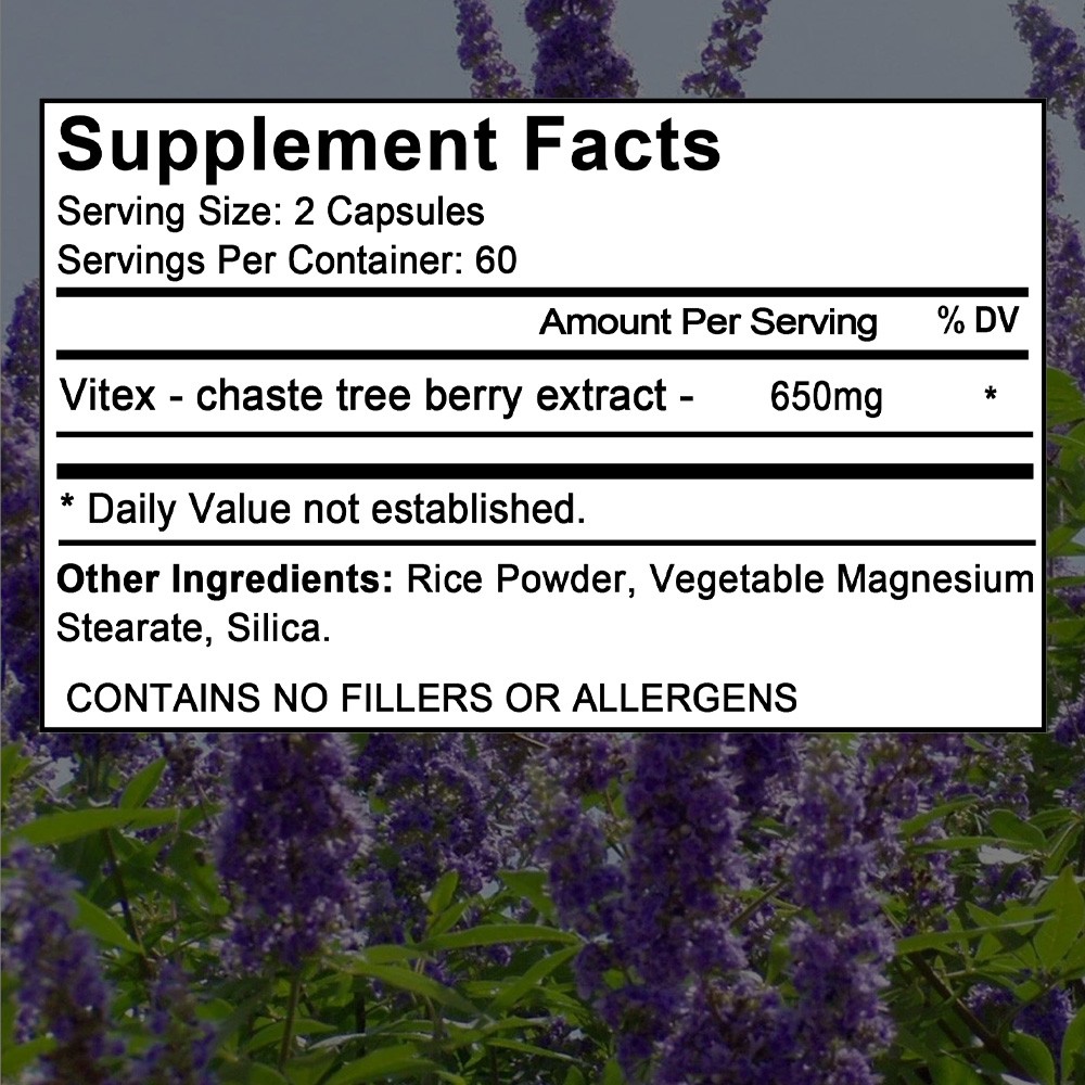 Vitex Fruit 650mg 30/60/120 Caps Traditional Support of Female Cycle