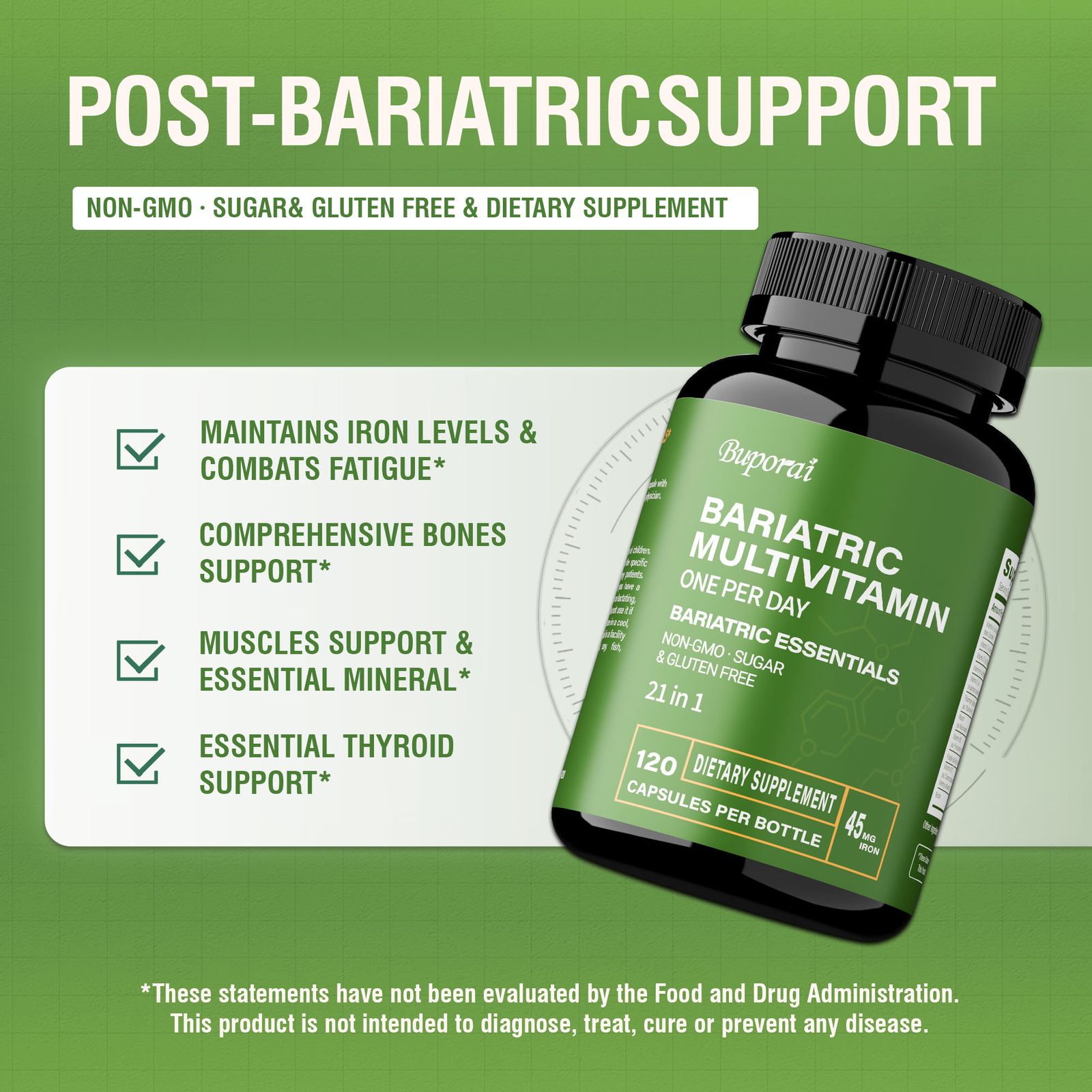 Bariatric Multivitamin -with 21 Vitamins,Balance Energy Levels Promotes Burn Fat
