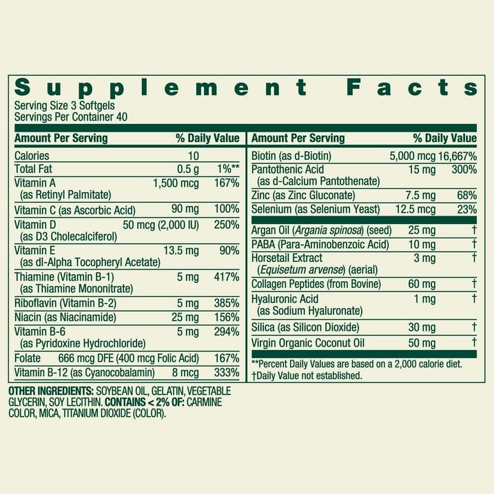 Spring Valley Hair Skin Nails Collagen Support 5000mcg Biotin Softgels 120 Count