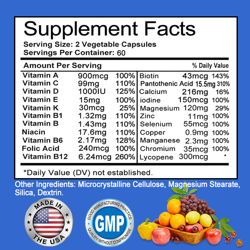Men’S Daily Multivitamin Supplement Vitamins Minerals Enhances Energy 120 Pills