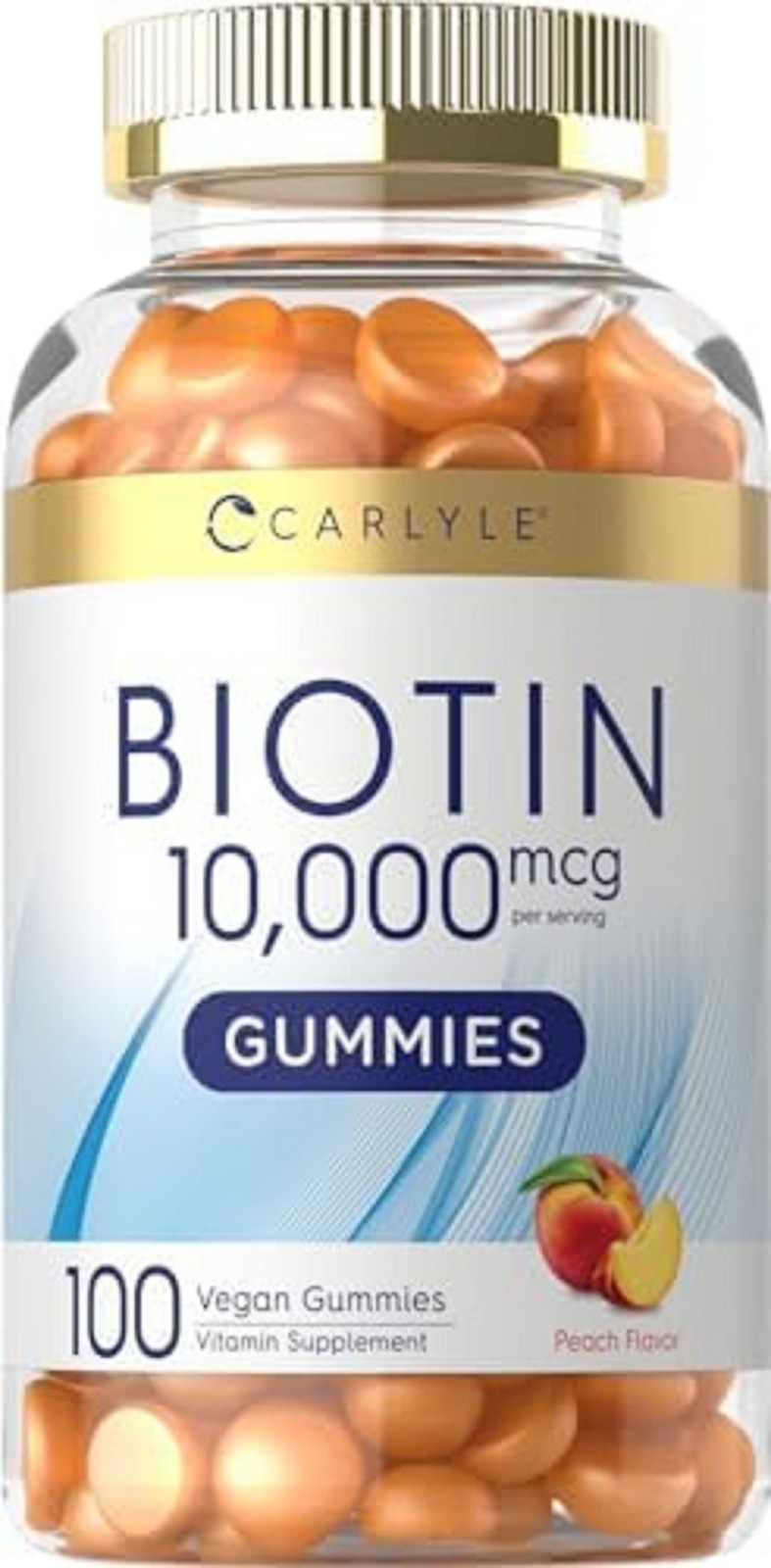 Biotin 10000Mcg Gummies | 100 Count | Peach Flavor Supplement | Vegan, Non-Gm…