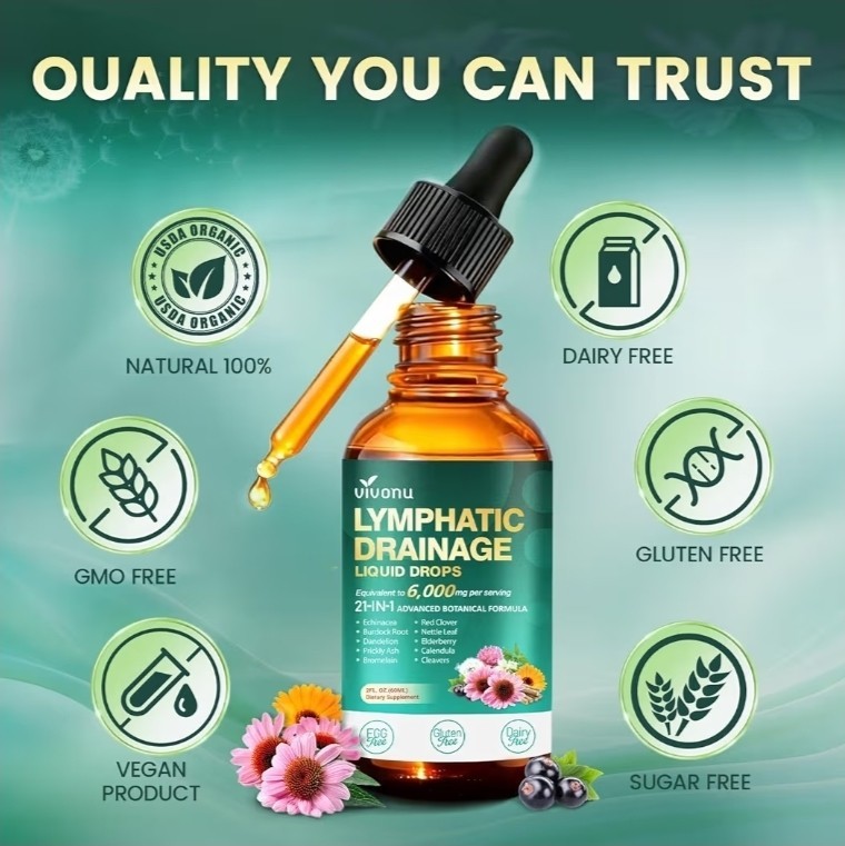 21-in-1 Lymphatic Drainage Drops Liposomal Immune Support Echinacea Turmeric 2oz