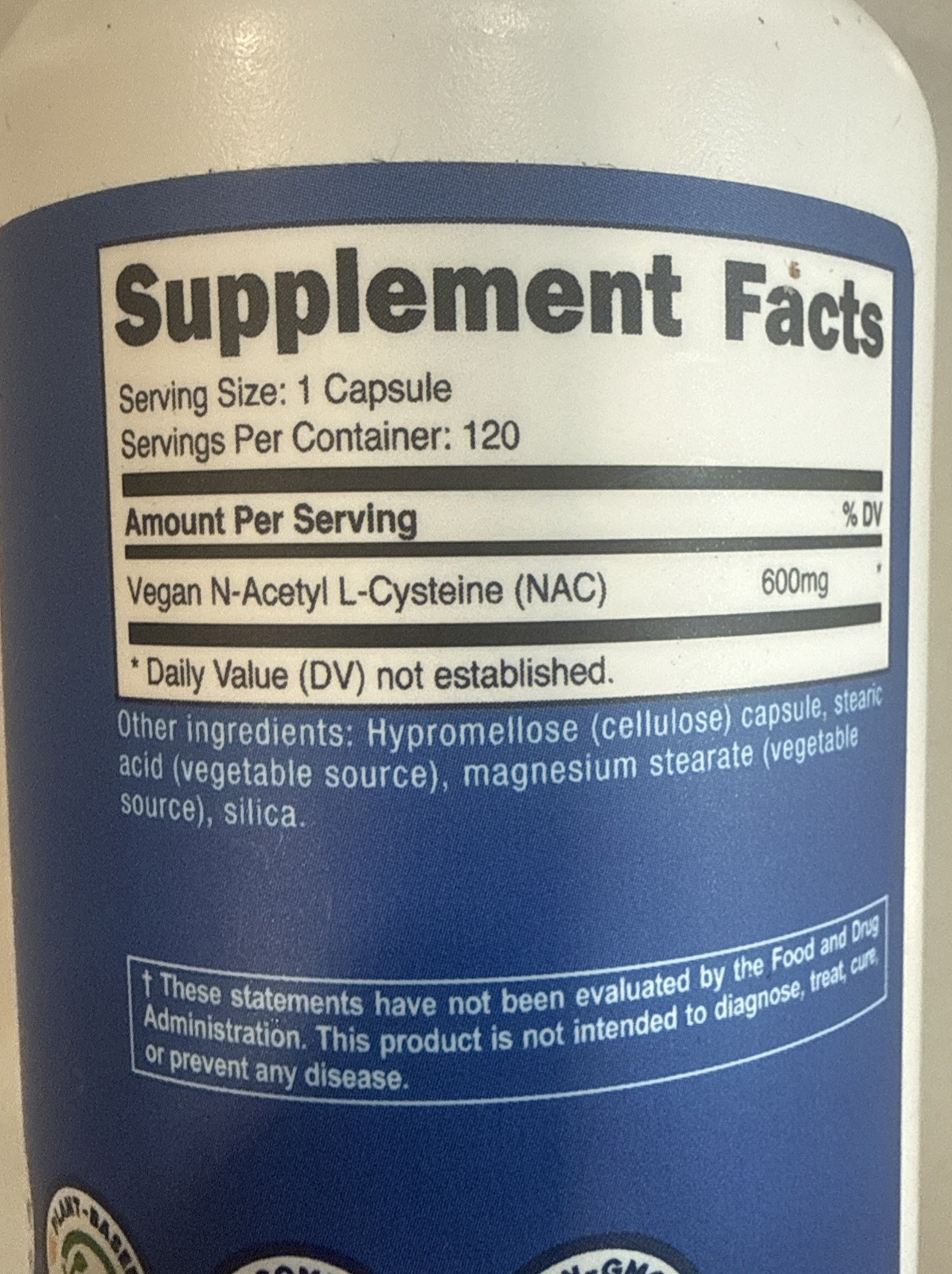 Nutricost N-Acetyl L-Cysteine (NAC) 600mg, 120 Vegetarian Capsules – Non-GMO,