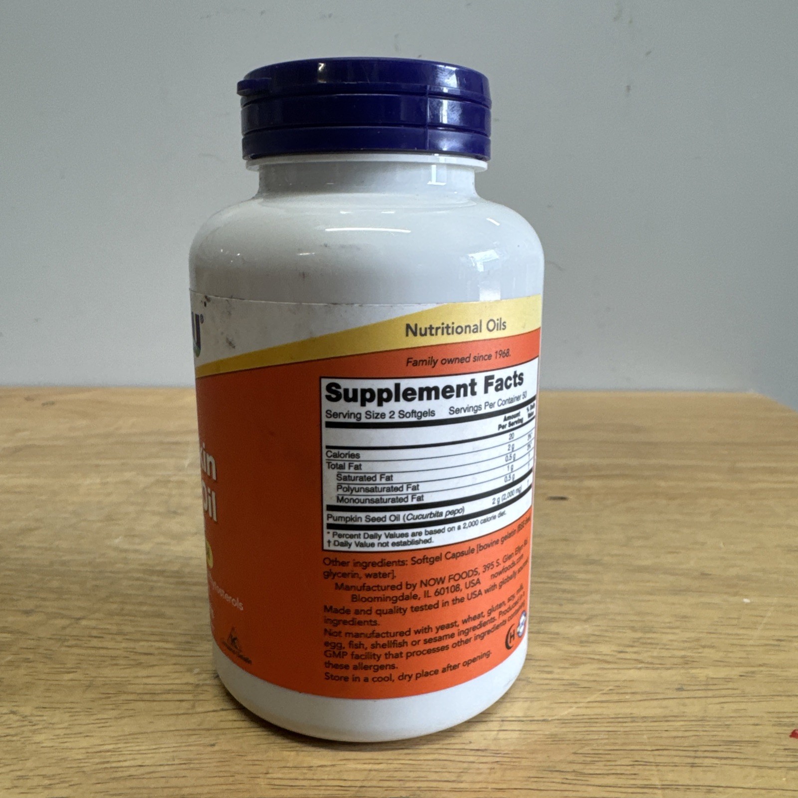 Pumpkin Seed Oil 1000mg Phytosterols 100gels Now Foods 2000mg per 2 Caps