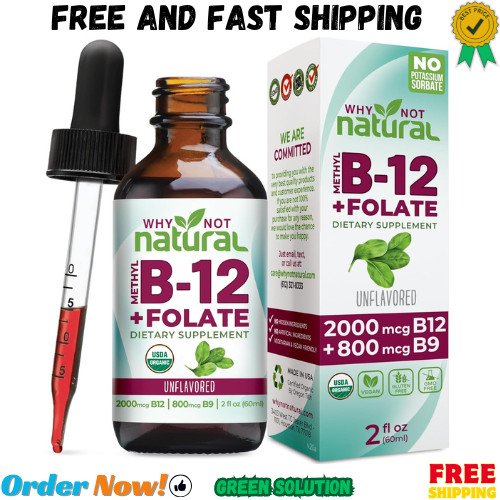 Why Not Natural B12 Liquid Plus Folate Vegan Sublingual Methyl B12 Drops