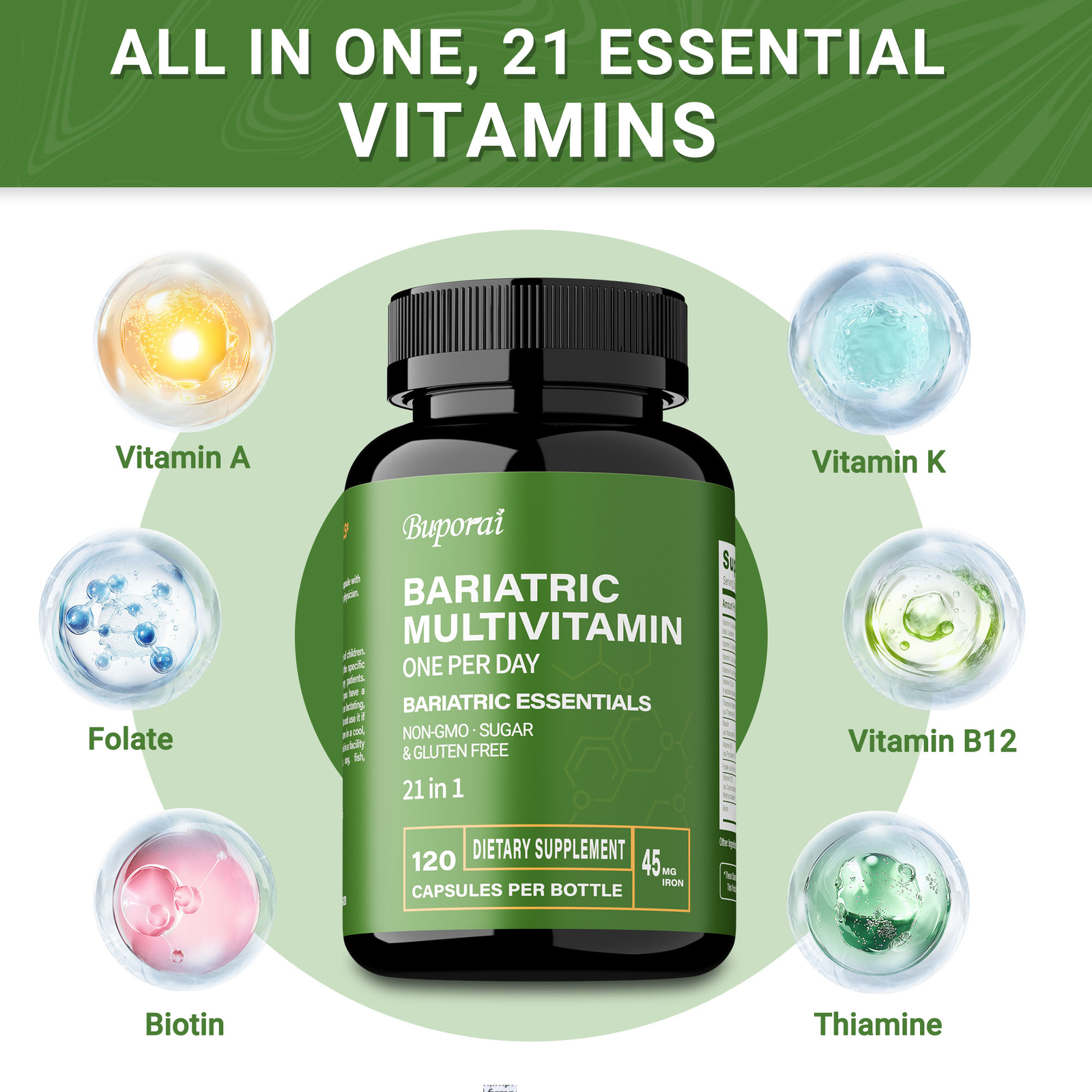 Bariatric Multivitamin -with 21 Vitamins,Balance Energy Levels Promotes Burn Fat