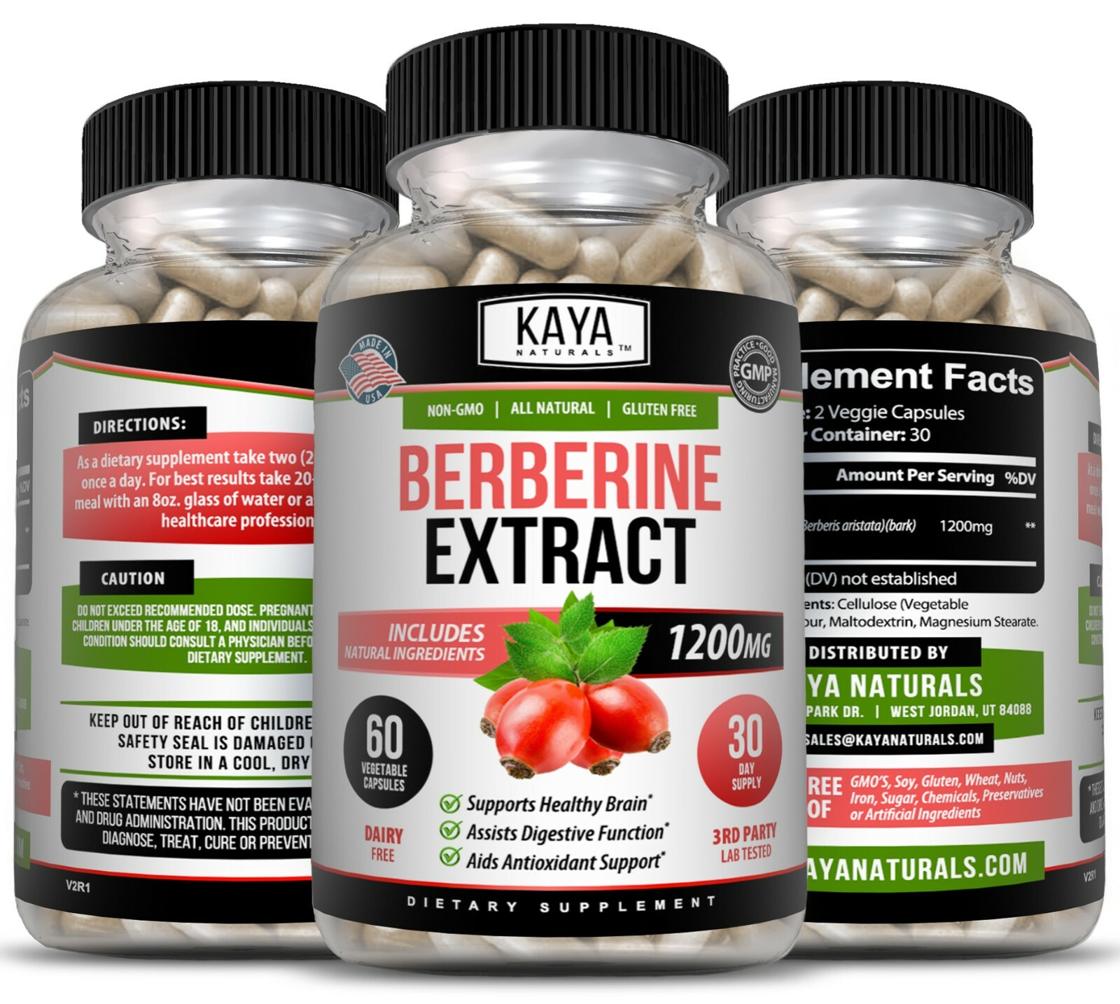 Premium Berberine HCL Extract 1200mg, Healthy Cholesterol, Anti-inflammatory