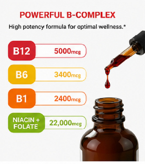 3 Pack Vitamin B Complex Liquid Drops, Raspberry Flavor Daily Nutrient Supports