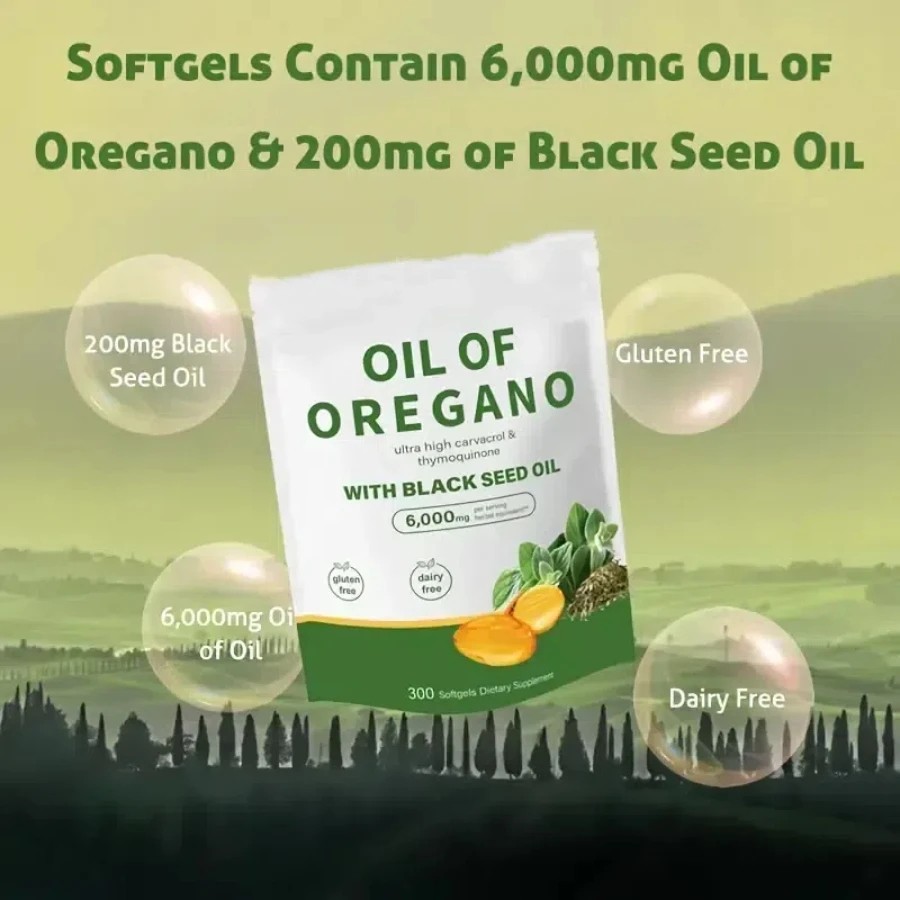 Oil of Oregano 6000mg with Black Seed Oil, 300 Softgels Better Immune Support