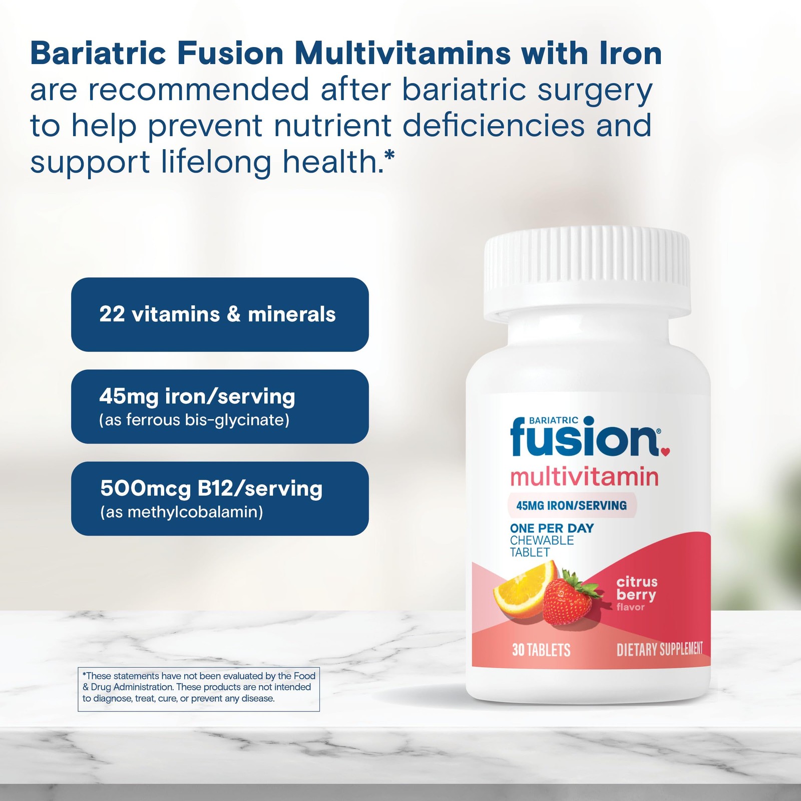 One Per Day Bariatric Multivitamin with Iron Chewable | Citrus Berry Flavor | Vi