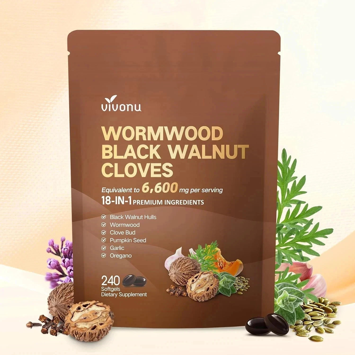 18-In-1 Black Walnut Wormwood Cleanse for Humans, 80 Day Supply, 6600Mg Serving,