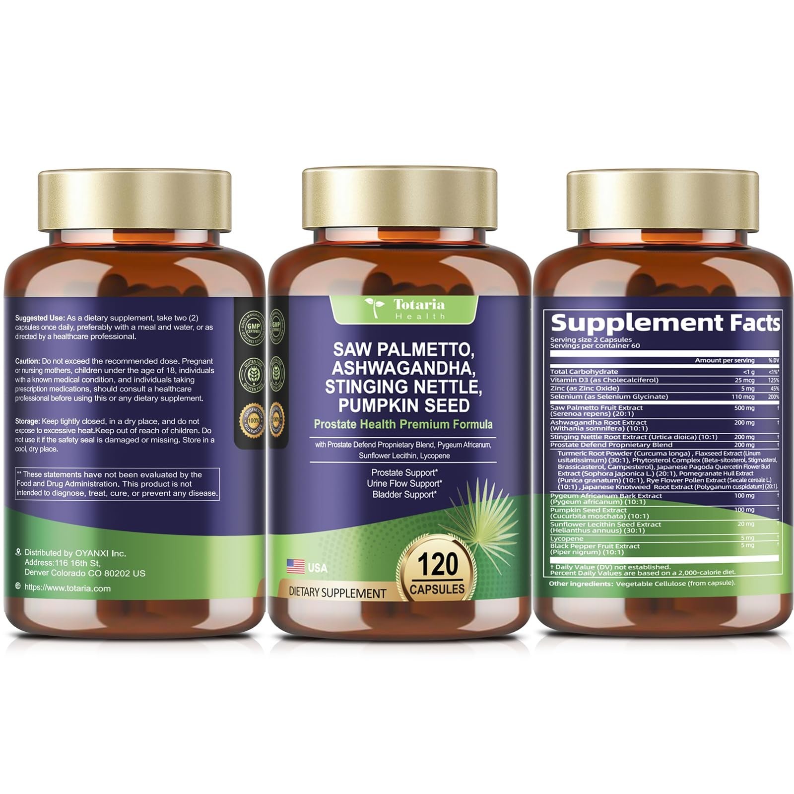 2-Pack Organic Saw Palmetto Prostate Health Supplements with Ashwagandha & DHT B