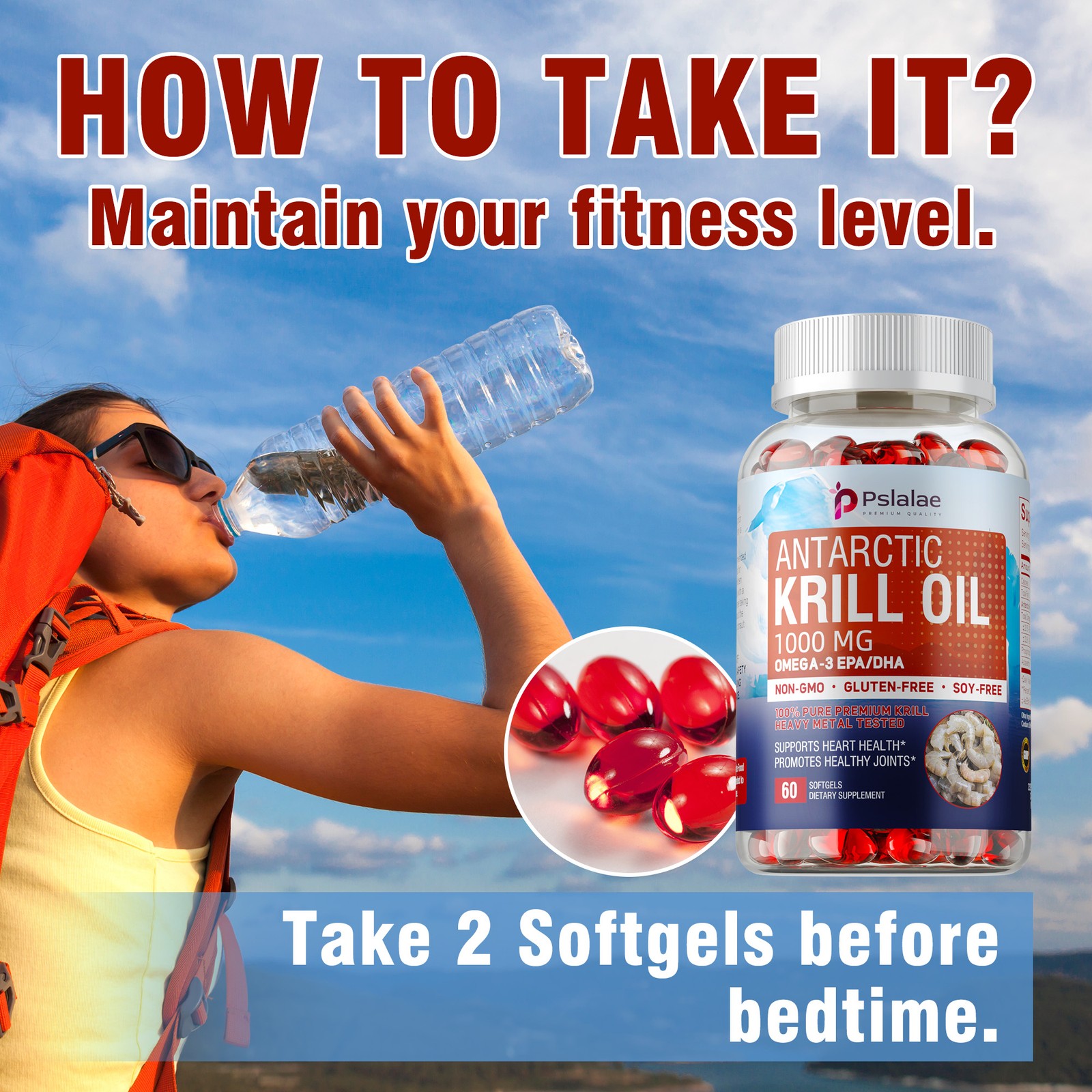 Antarctic Krill Oil 1000mg-Omega-3 EPA,DHA,Astaxanthin,Phospholipids-Brain,Heart
