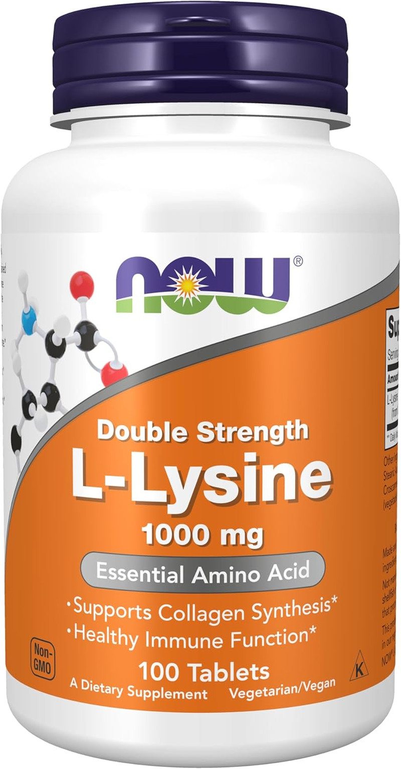 NOW Foods L-Lysine 1000 mg Double Strength Amino Acid 100 Tablets
