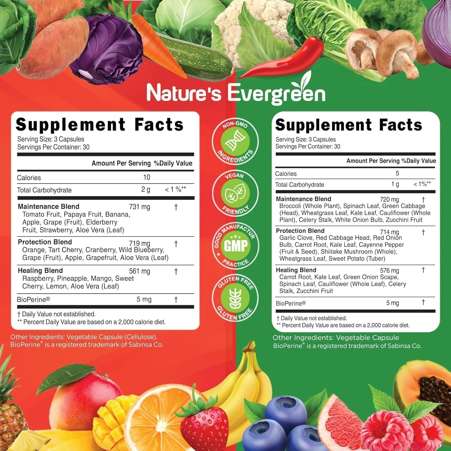 Super Food Fruits and Veggies Suppliment- 90 Fruit and 90 Vegetable Capsules