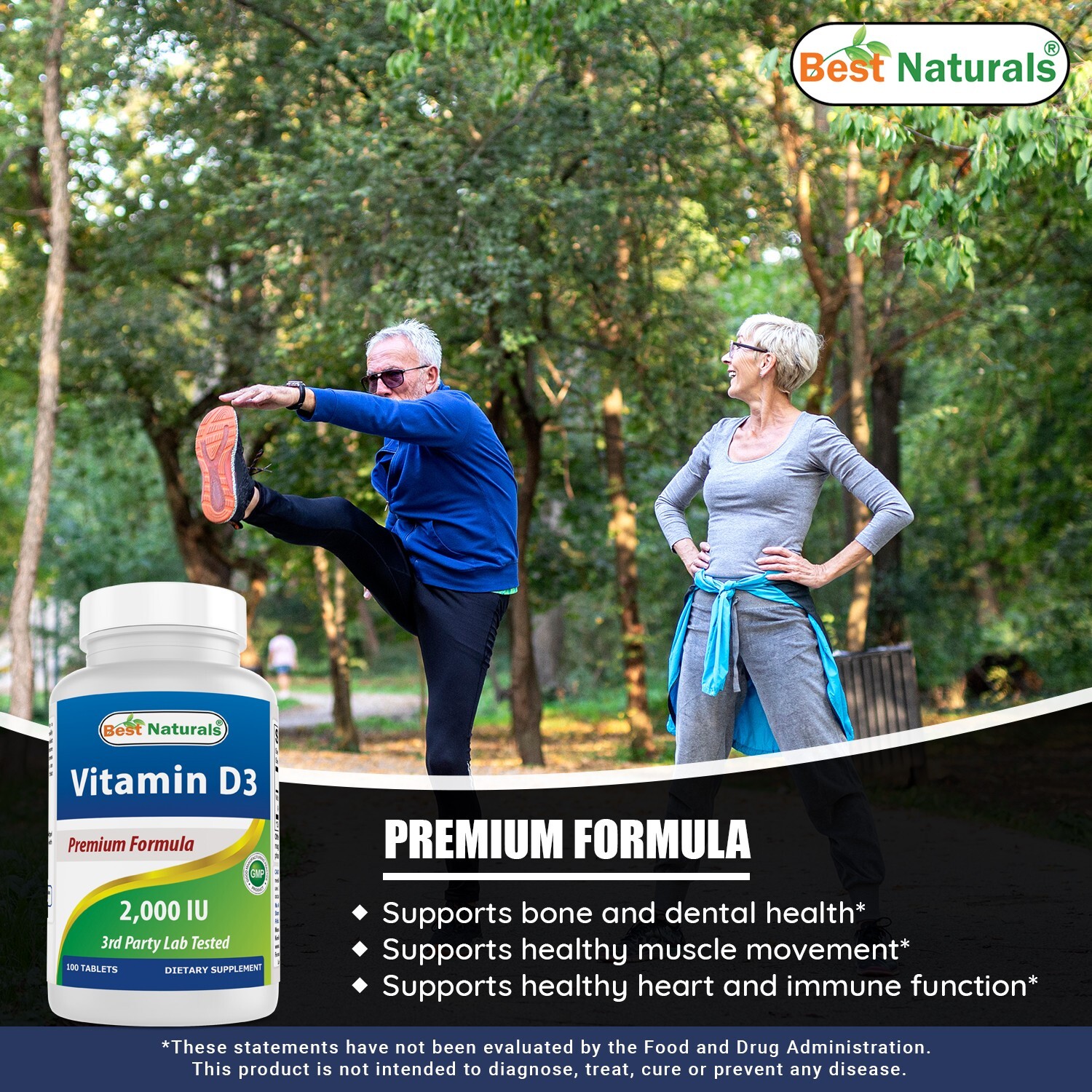 2 Pack Best Naturals Vitamin D3 2000 IU 100 Tablets