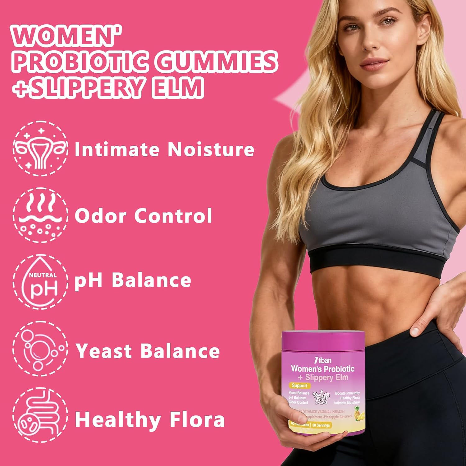 Vaginal Probiotics Gummies for Women, pH Balance & Digestive Support, 60 Count