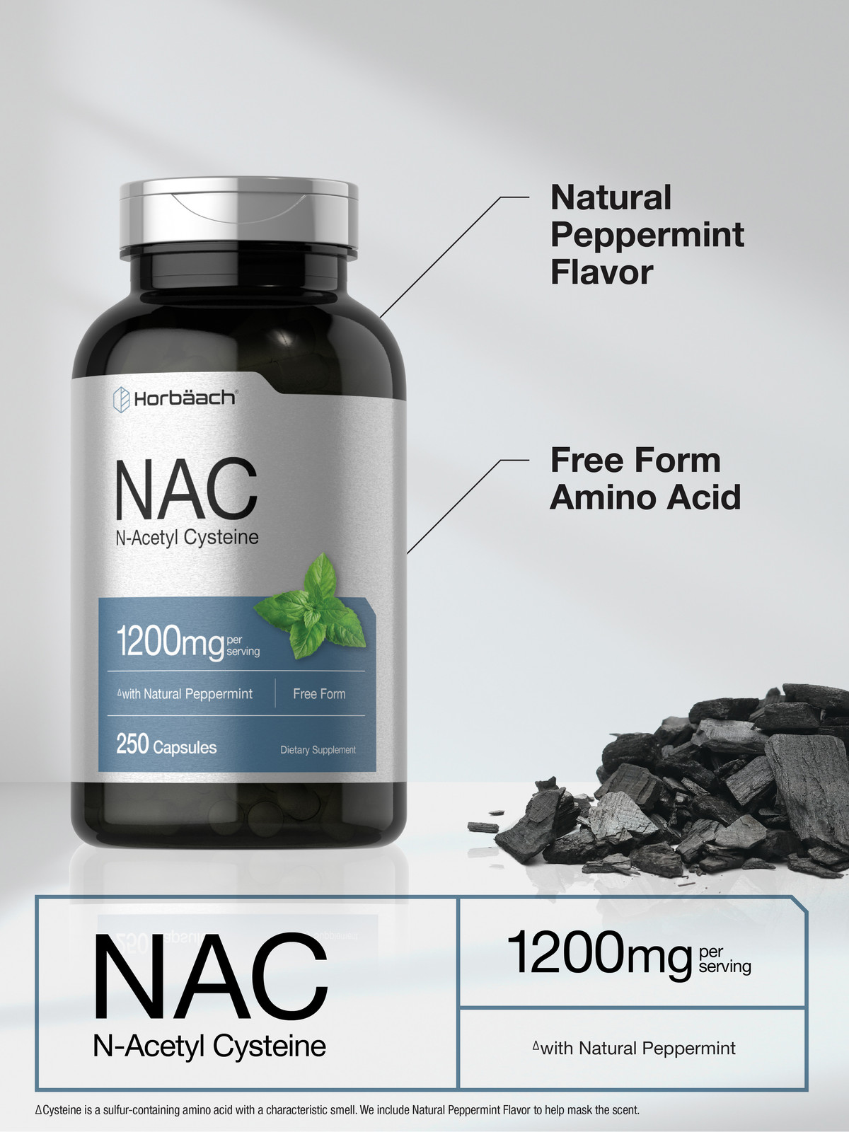 NAC N Acetyl Cysteine 1200mg | 250 Caplets | Non-GMO, Gluten Free | by Horbaach