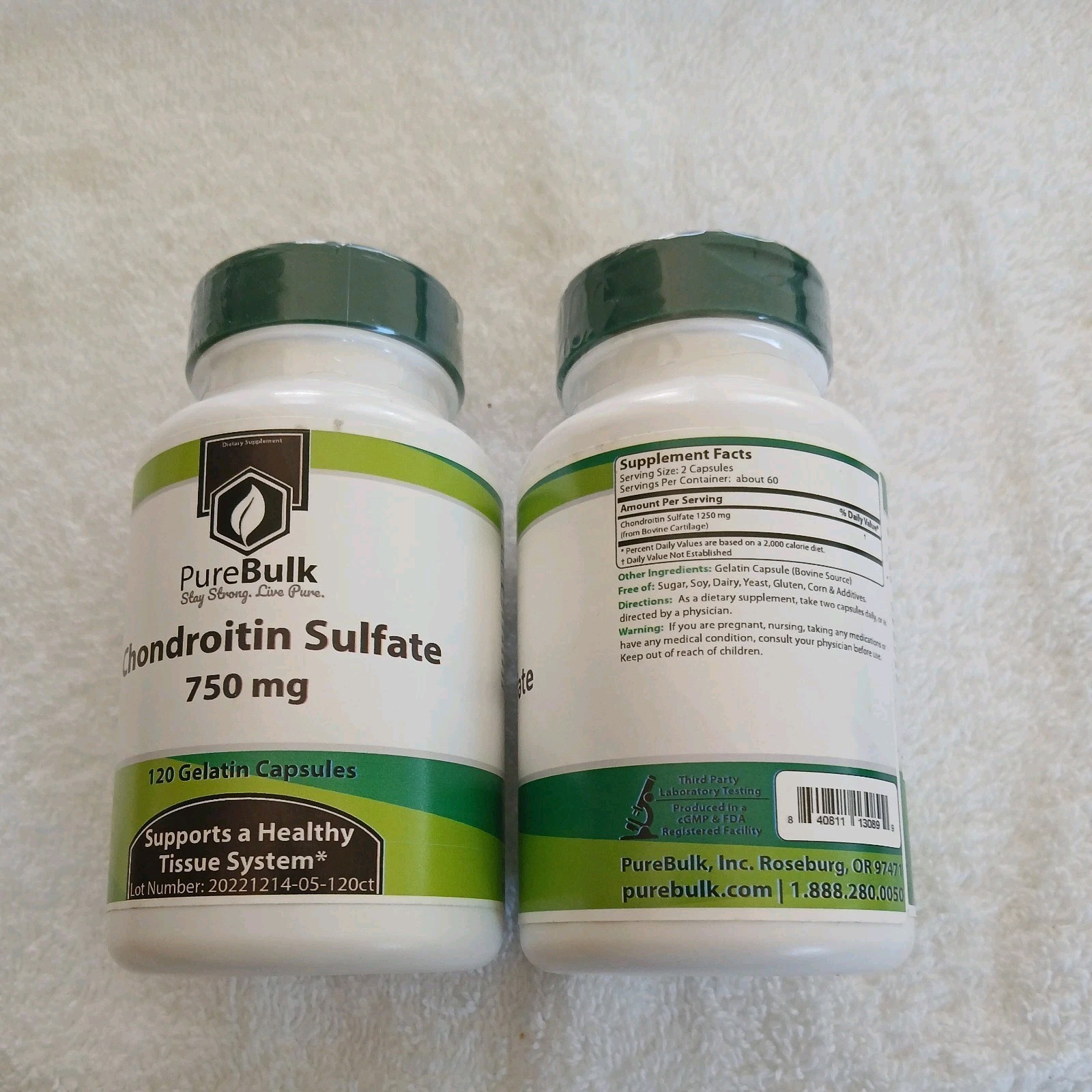 Chondroitin Sulfate 750 mg – Pure Bulk – 120 Beef Gel Cap