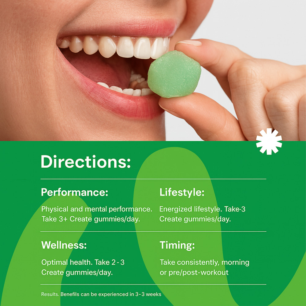 Create Creatine Monohydrate Gummies Sour Green Apple 90 Ct for Men & Women