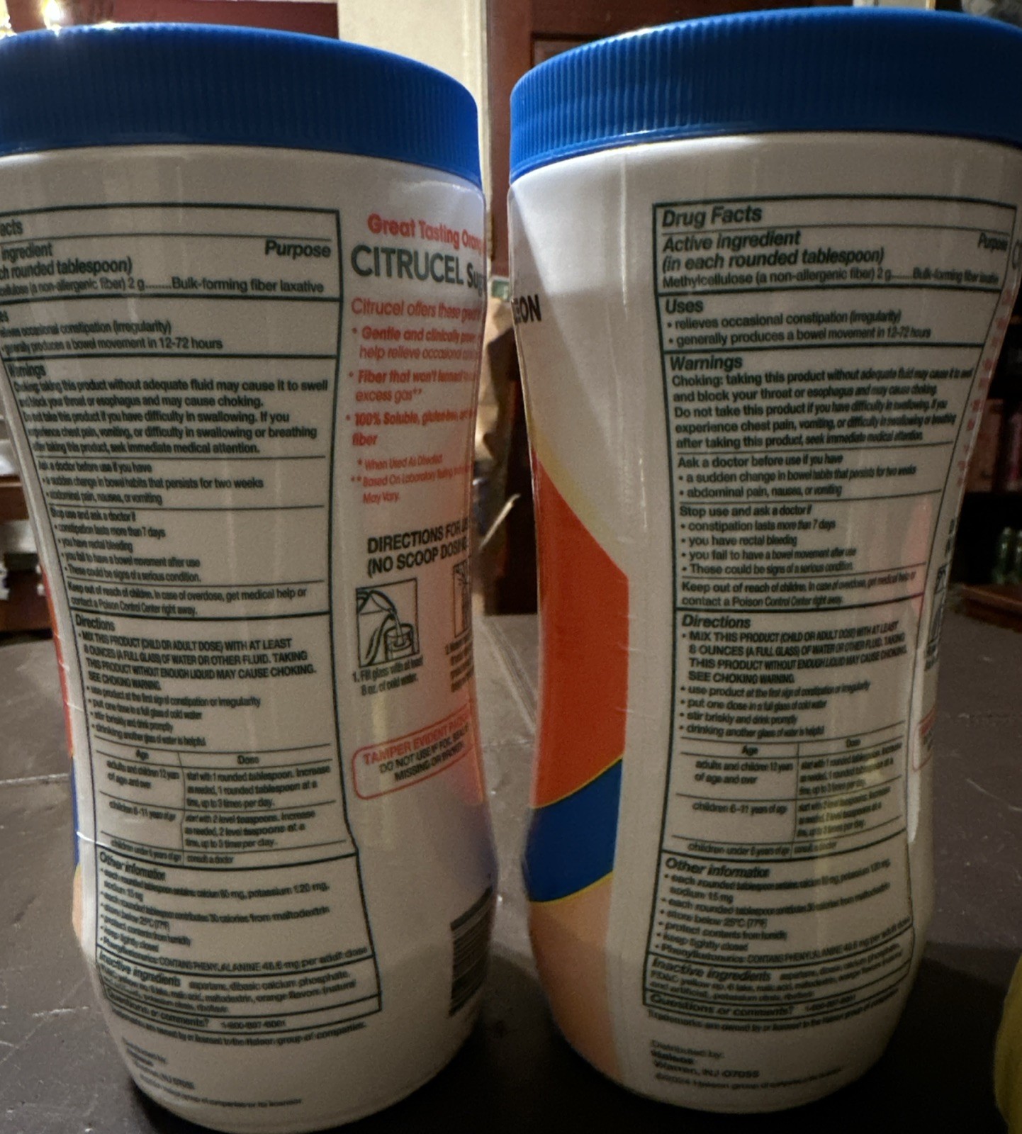 Lot of 2 Citrucel Powder Sugar Free Orange Flavor 16.9 oz Exp 7/2026