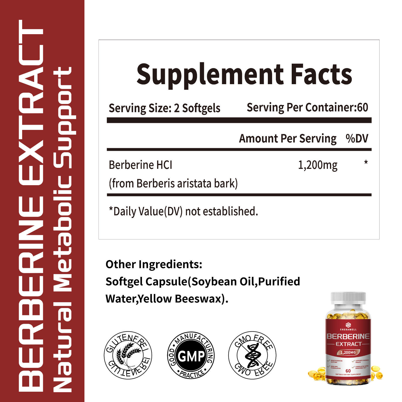 1/2/3 Packs Berberine 1200mg High Absorption For Blood Sugar Immune 02/07/2027
