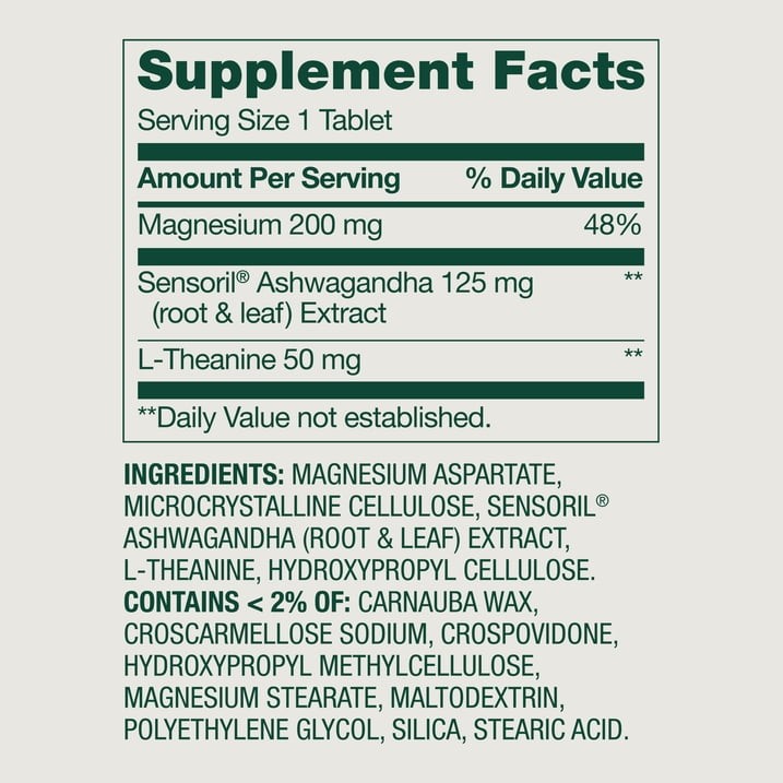 **Spring Valley Magnesium Ashwagandha L-Theanine Stress Support Tablets 60 Count