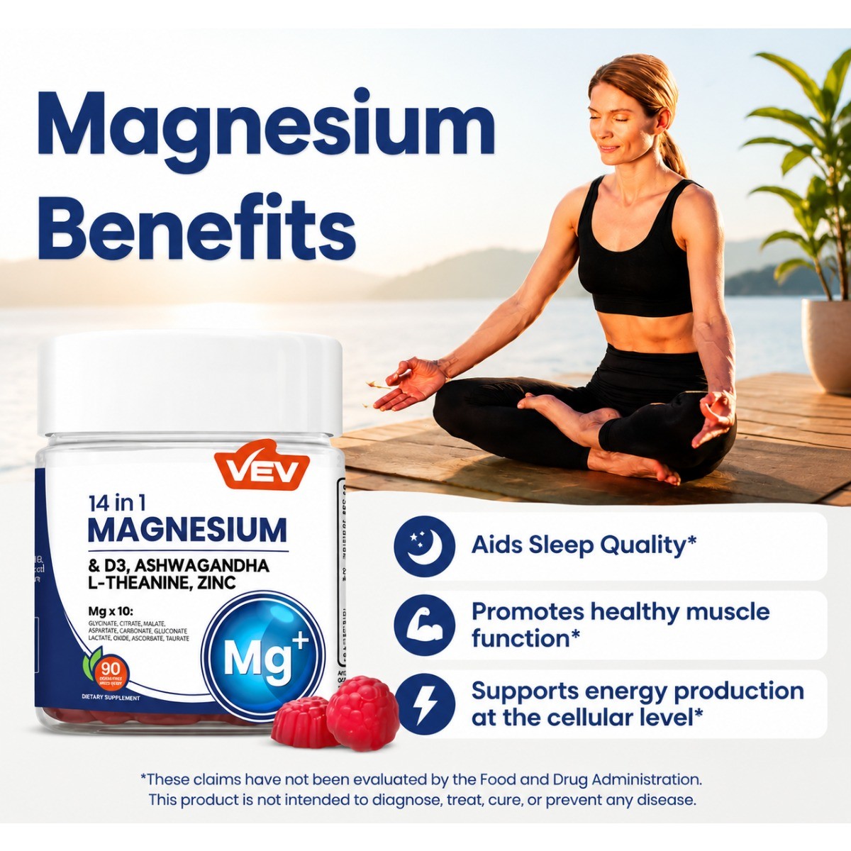 14-in-1 Magnesium Blend Gummies Daily Stress Calm Sleep Health Supplement
