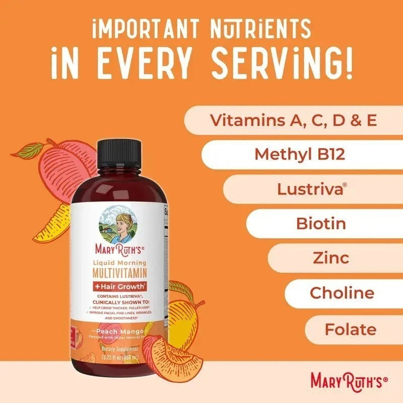 Mary Ruth’s Liquid Morning Multivitamin 15.22oz Scalp Growth Peach Mango