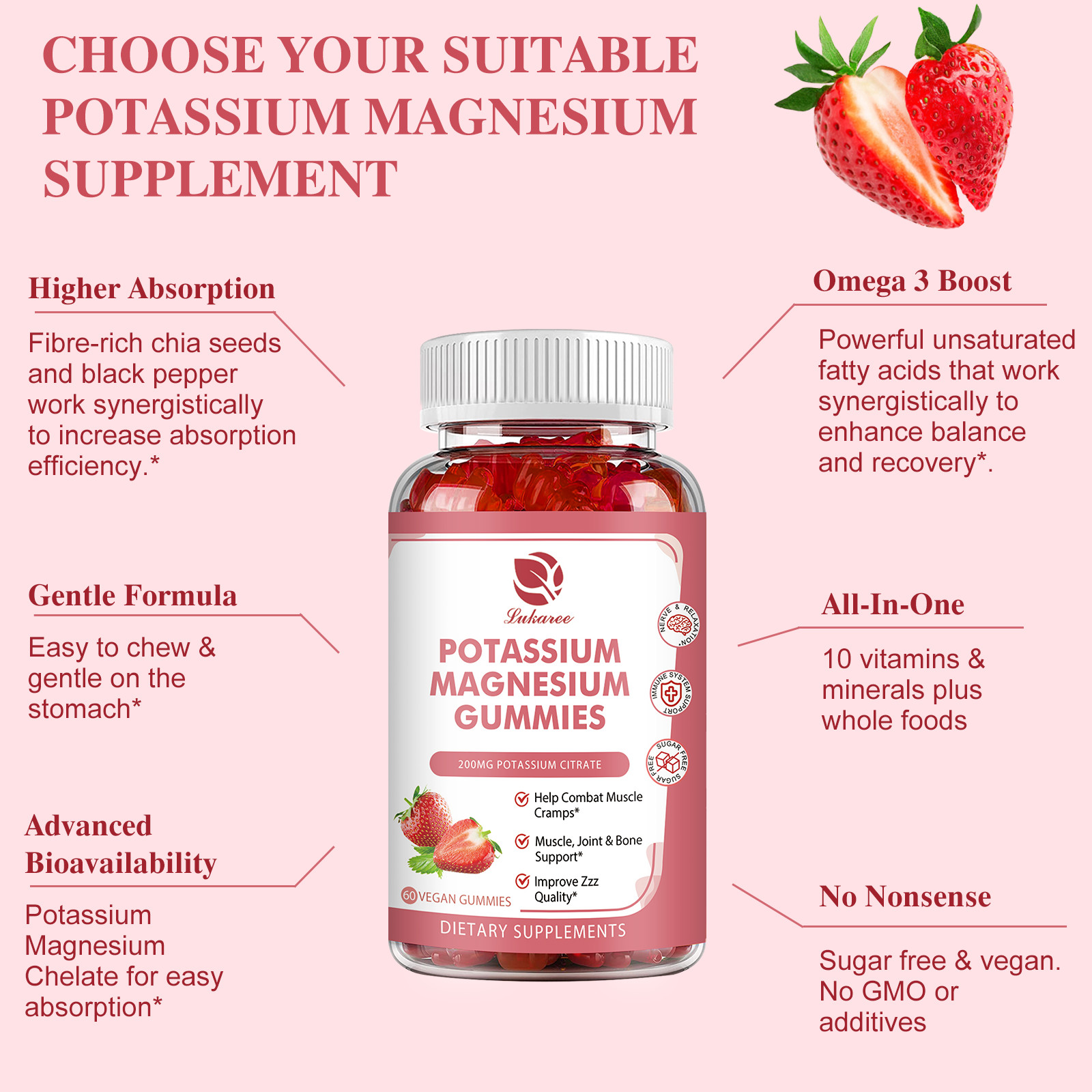 Magnesium Glycinate Gummies 500mg & Vitmin B6, C, D, K2 Improve Sleep 60-300