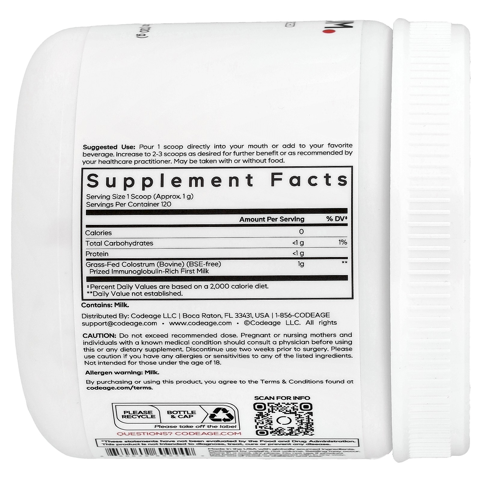 Colostrum Powder, Unflavored, 4.3 oz (120 g)
