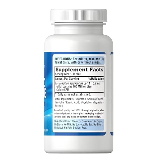 Puritan’s Pride Probiotic Acidophilus Tablets, White, 100 Count