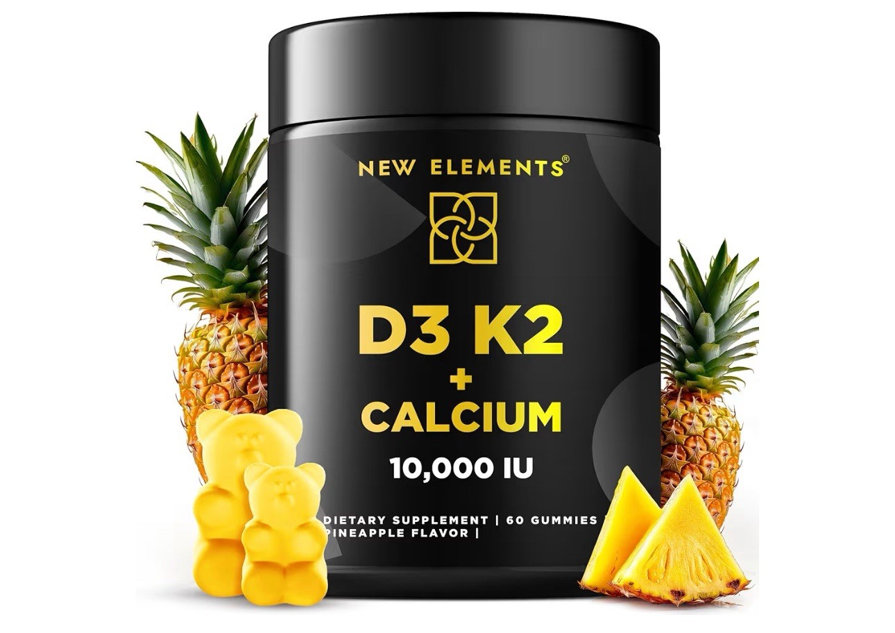 NEW ELEMENTS Vitamin D3 K2 + Calcium Gummies 10,000 IU 60 Count Exp 07/2026