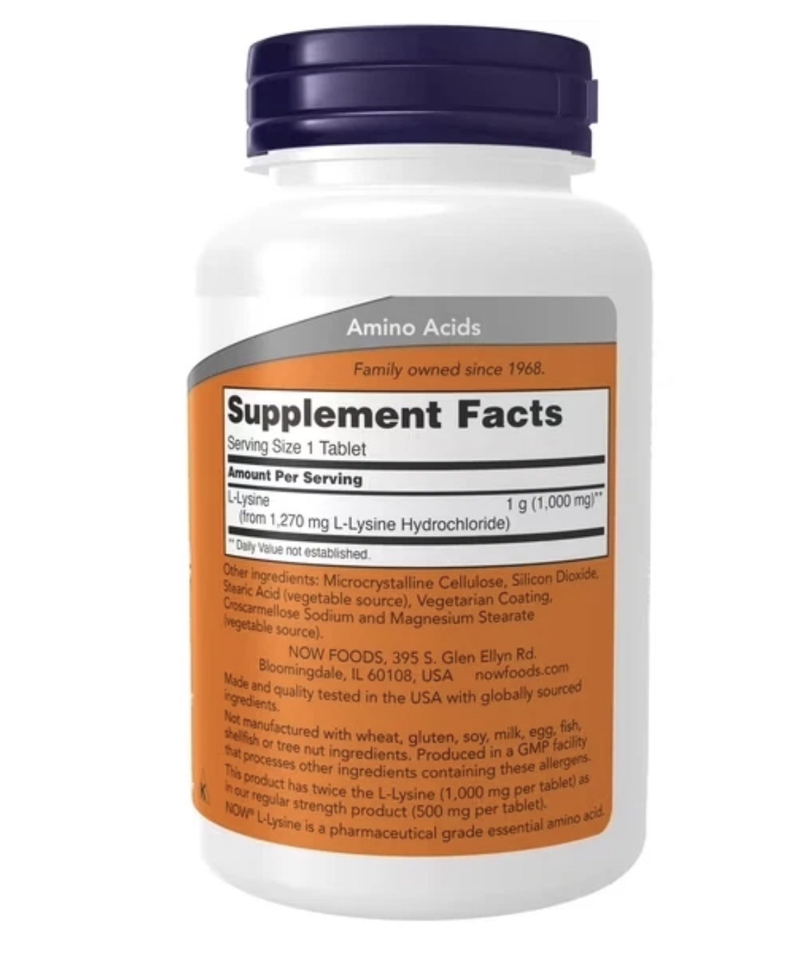 NOW FOODS L-Lysine, Double Strength 1000 mg – 100 Tablets