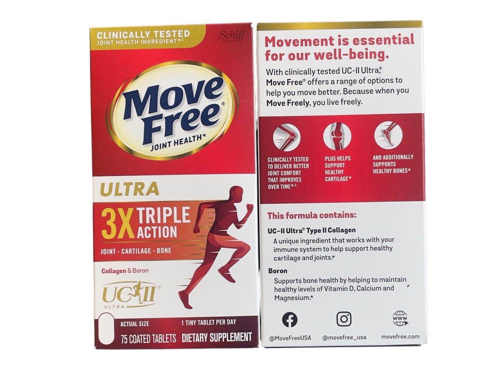 Schiff Move Free Ultra 3X Triple Action 75 Tablets, (150 Count), Exp: 04/28