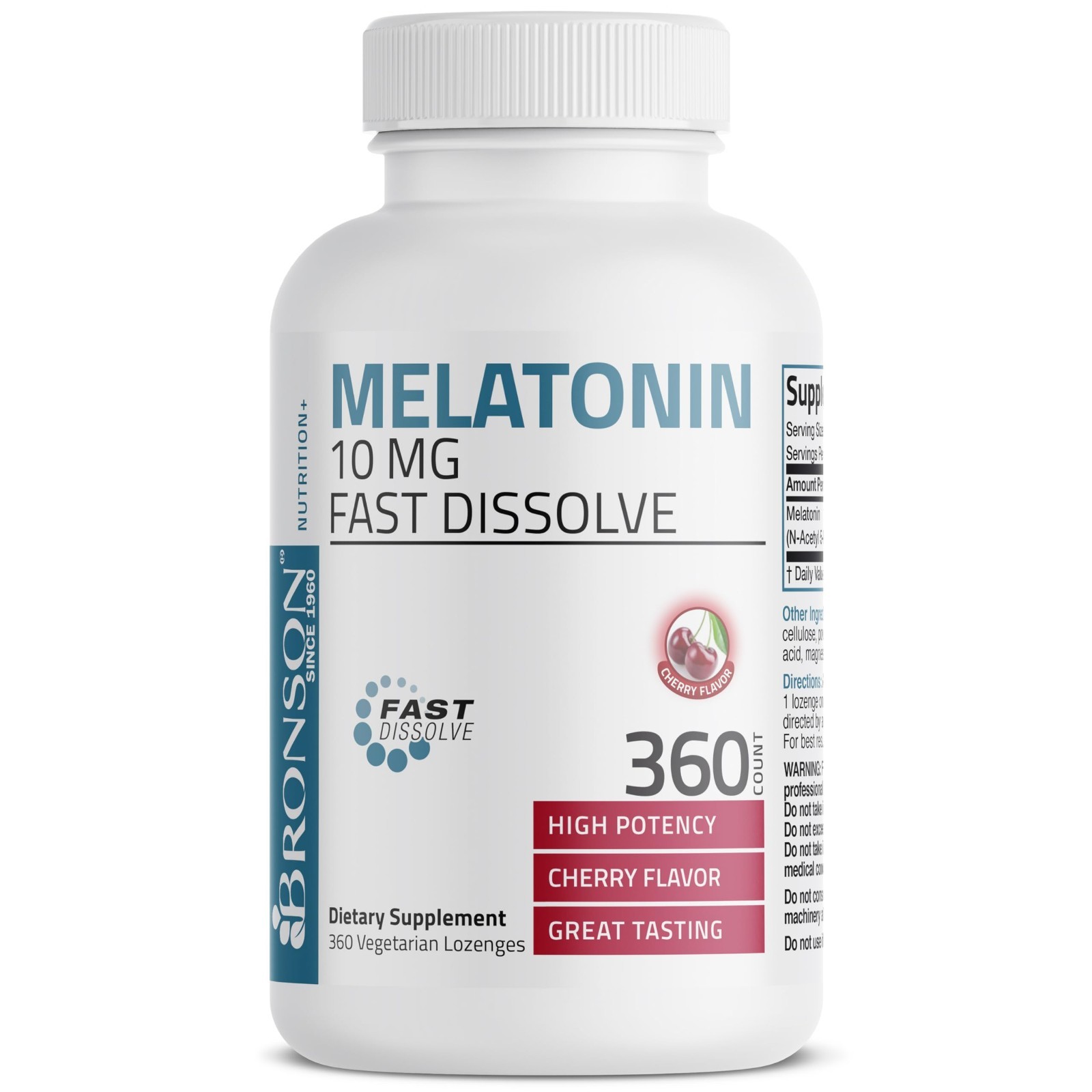 Melatonin 10mg Fast Dissolve Cherry Tablets – Vegetarian Chewable Lozenges, 360